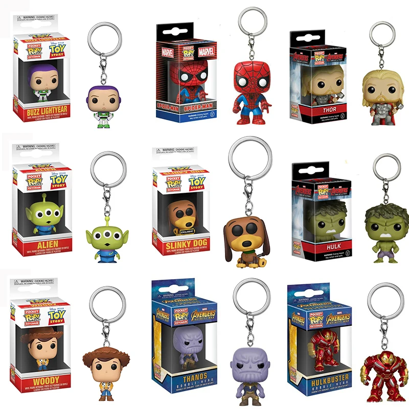 

Disney Toy Story Dolls Keychain Buzz Alien Action Figure Toys Marvel Avengers Spiderman Ironman Kids Anime Pendant Model GIft