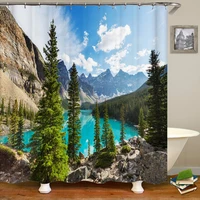 natural landscape shower curtain garden blue lake valley sunrise bathroom curtains waterproof mountain and river scene screen