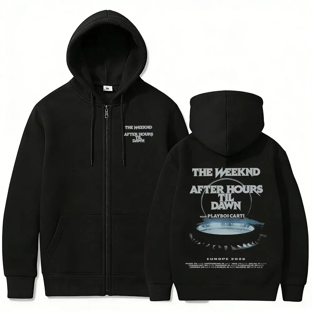 Фото Мужская толстовка на молнии в стиле хип-хоп с принтом The Weeknd After Hours Til Dawn и Playboi Carti Tour 2026, модная куртка в стиле поп-музыки №2