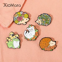cute animal enamel pin cartoon flower lively kitten hedgehog shirt schoolbag badge brooches for kids birthday jewelry