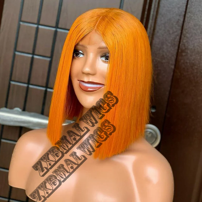 

Orange Ginger Colored Straight Short Bob Synthetic Lace Front Wigs Pre Plucked with Baby Hair Heat Resistant Fiber Drag Cosplay