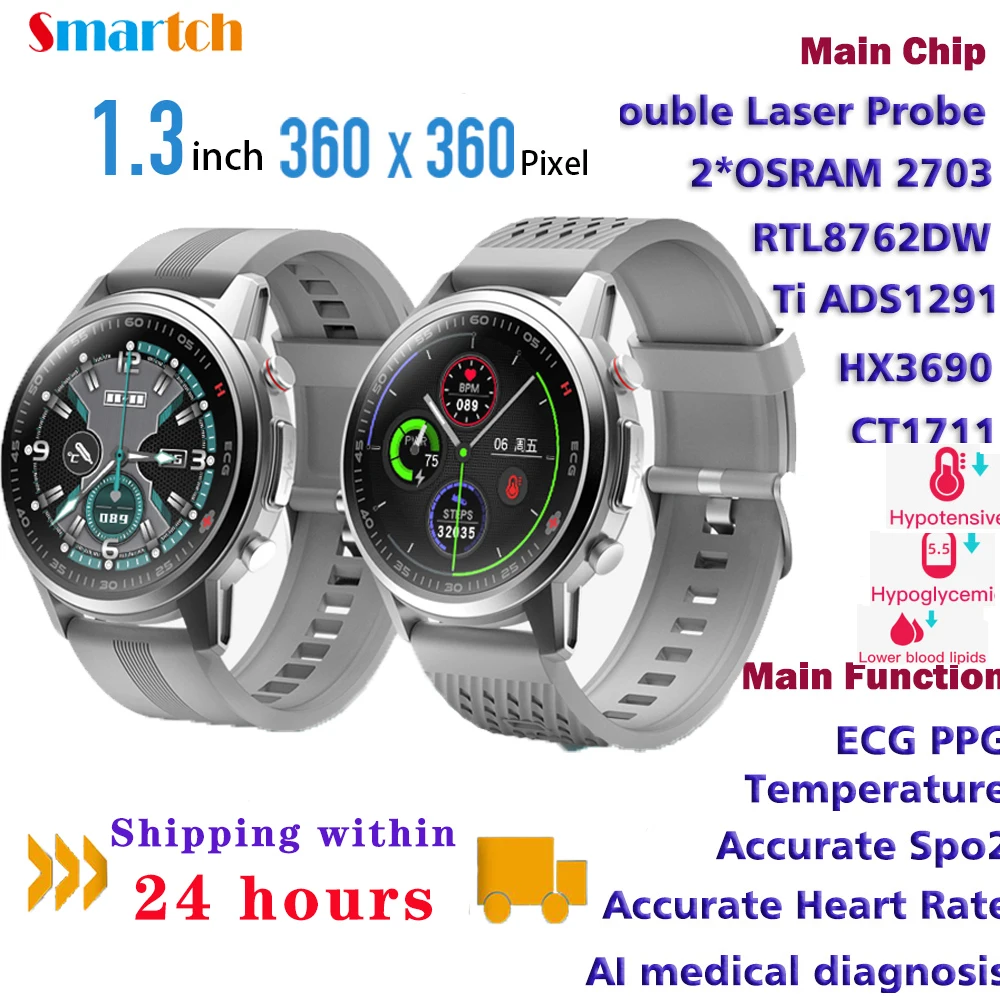 

2022 New Laser Treatment Smart Watch ECG PPG Smartwatch Thermometer Body Temperature Band Ti Chip Spo2 Heart Rate Measurement M6