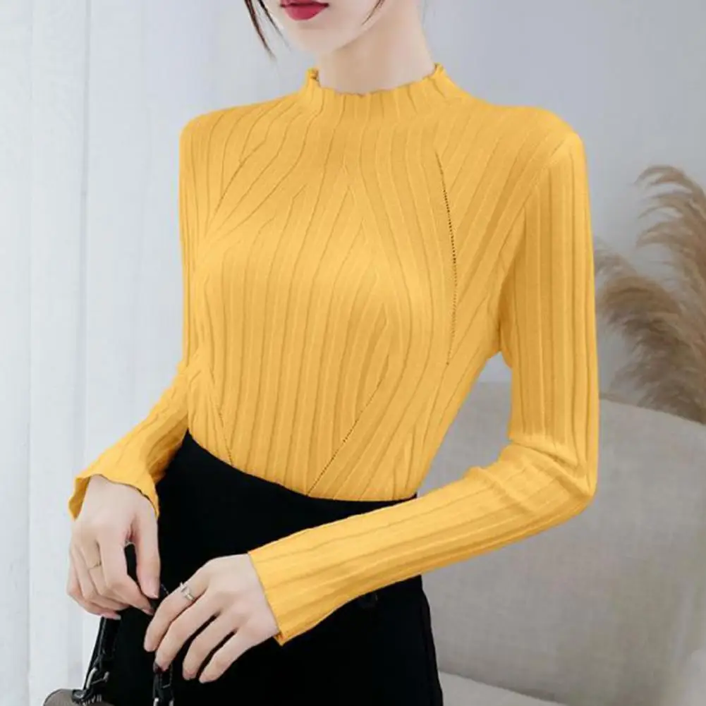 

Bottoming Sweater Half High Collar Soft Keep Warm Breathable Comfy Coldproof Polyester Long Sleeve Knitted Basic Sweater