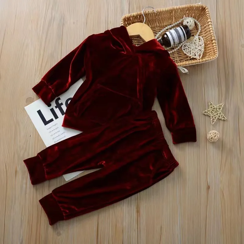

Autumn Children Clothing Suit Sport Solid Color Infant Kid Warm Sports Suit Long-Sleeved Hooded Pants 2pcs/Set Baby Sweater