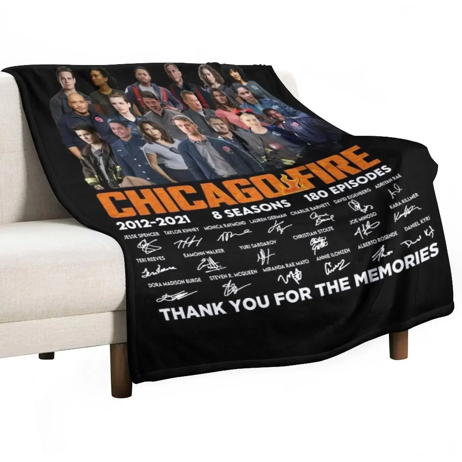Chicago Fire Tv series 2021 8 seasons 180 episodes signatures thank you for the memories black Throw Blanket