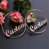 custom name hoop earrings personalized stainless steel gold color for earrings women letter nameplate circle jewelry