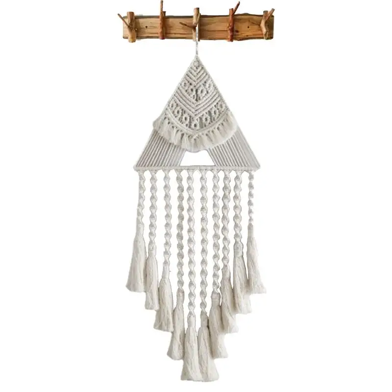 

Hand Weaving Macrame Wall Hung Triangle Boho Tassel Tapestry Geometric Art Dreamcatcher Decoration With Tassel Dream Catcher