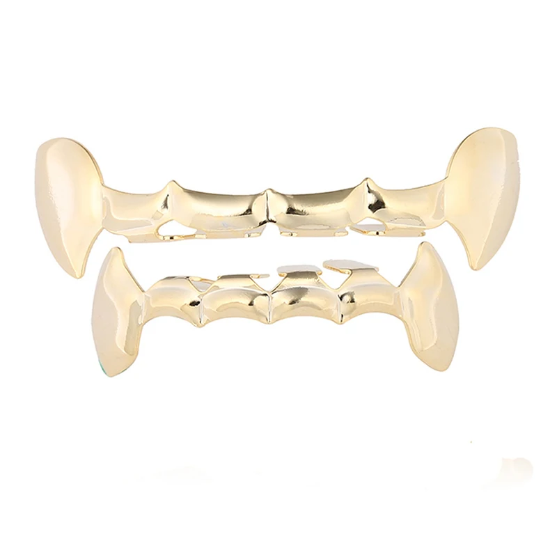 

Gold Silver Plated Hip Hop Vampire Fangs Top Bottom Teeth Grills Set for Men and Women, Gold, Silver, Black, Rose Gold
