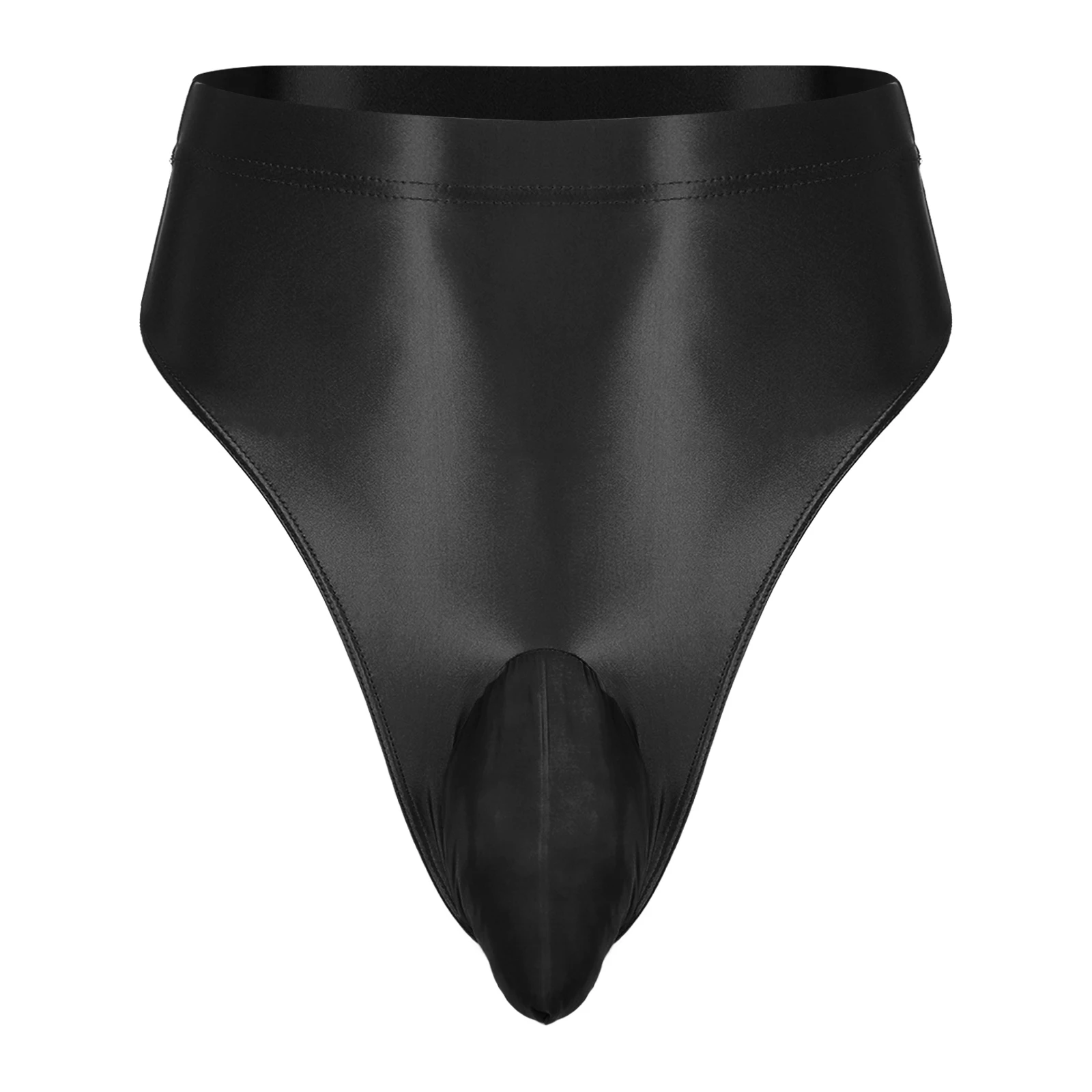 

Mens Glossy High Waist Briefs Breathable Bulge Pouch Thongs Elastic Waistband Underpants Underwear Lingerie