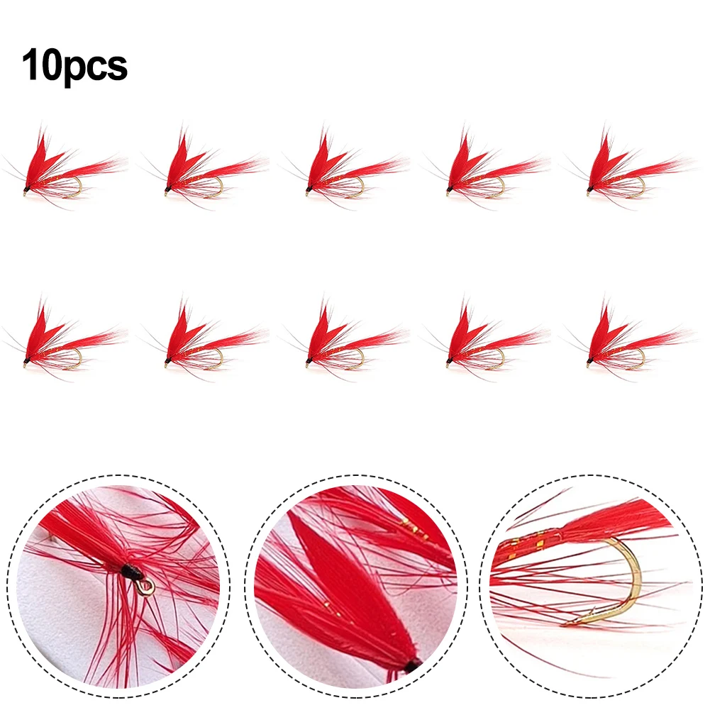 

Fly Fishing Bait 10pcs For Bass Catfish For Trout Salmon Mayfly Lure Realistic Shape Red Fishing Tackle Gear Accessories