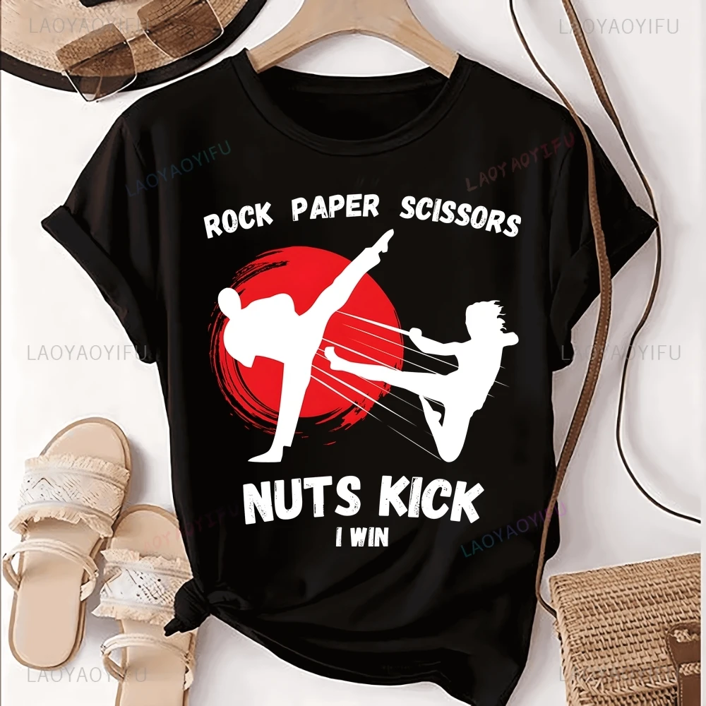 Футболка с принтом ROCK PAPER SCISSORS NUTS KICK IWIN топ тхэквондо тренд Harajuku рубашка унисекс