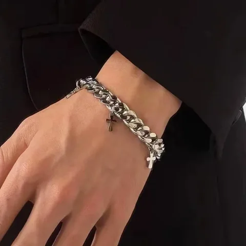 Браслет с подвеской в виде креста из нержавеющей стали для мужчин и женщин, кубинская цепочка, панк, хип-хоп, мужские водонепроницаемые ювелирные аксессуары, подарки