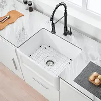 24 Inch Ceramic Kitchen Sink White Reversible Sink Single Bowl Kitchen Sink With Bottom Grid And Basket Strainer