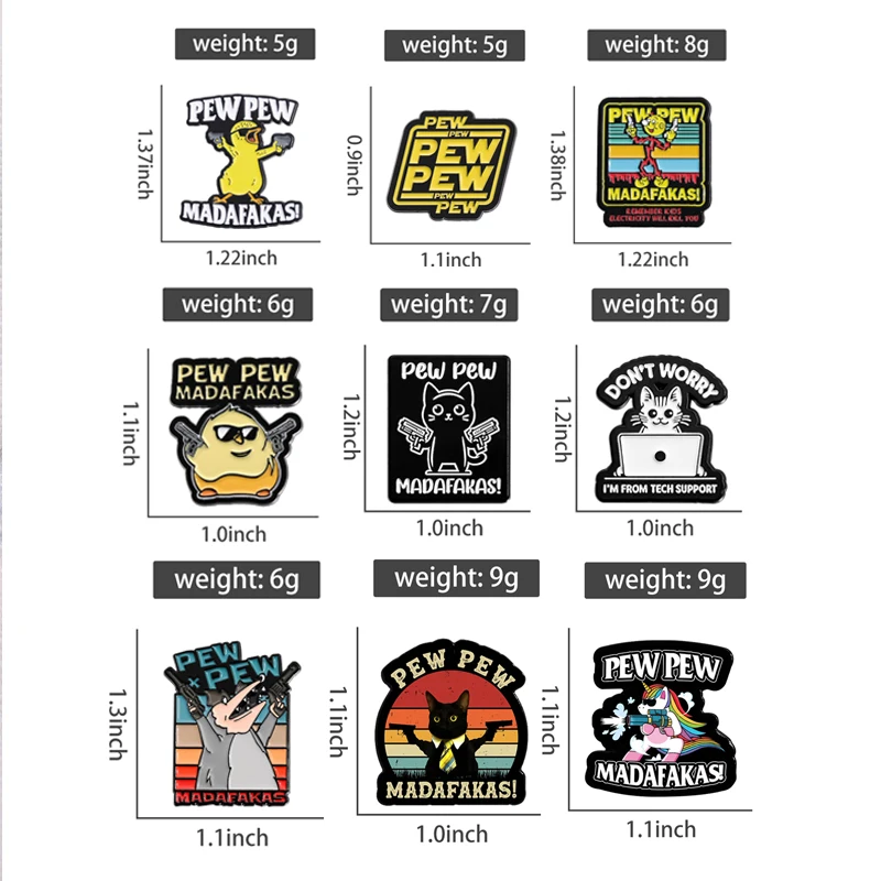 PEW MADAFAKAS! Enamel Pins Cool Chicken Cat Killer With Guns Metal Brooches Lapel Hat Badges Funny Jewelry Gift for Friends