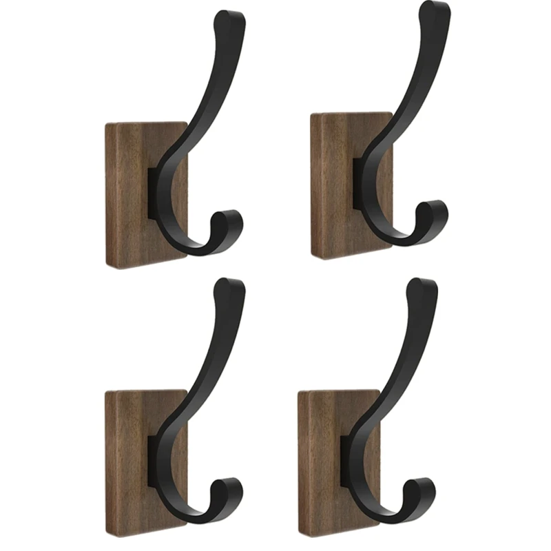 

Wood Wall Hooks For Hanging - 4 Pack Coat Hooks Wall Mounted, Rustic Farmhouse Towel Hooks, Wall Hooks For Hanging