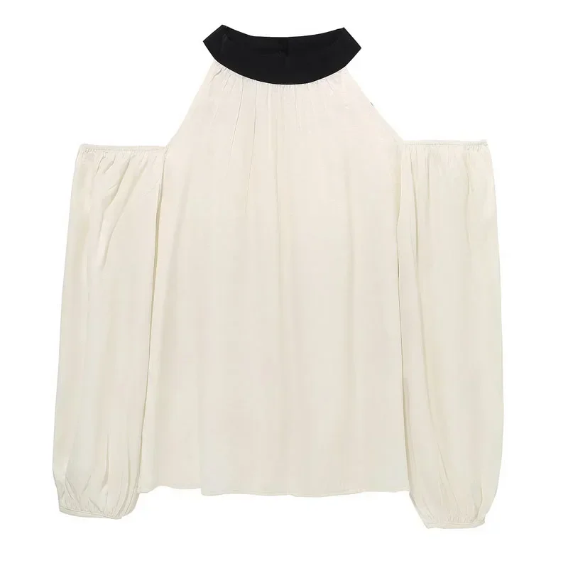 Осенняя женская блузка с круглым вырезом новая шифоновая без бретелек длинным