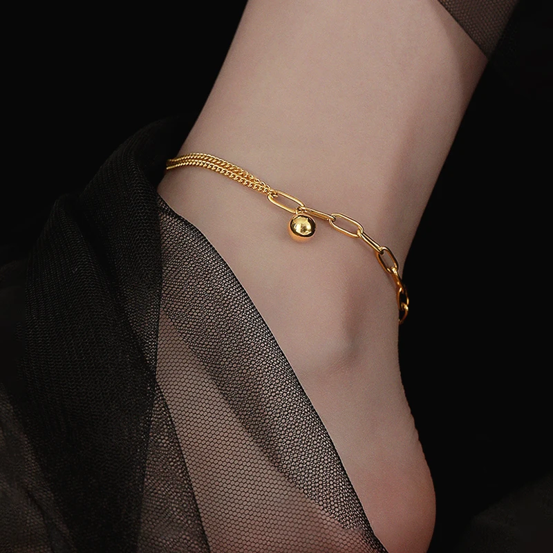 Trendy Summer Beach Accessories 2023 Bracelets on The Leg Foot Jewelry for women free shipping Little Golden Ball Ankle Feet