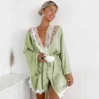 ladies nightgown summer satin robes for women silk pajamas lace stitching thin cardigan loungewear bridesmaid gift sleepwear