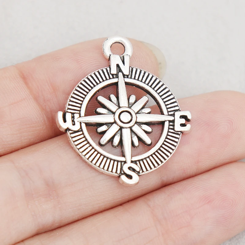 10 шт. античный серебряный цвет сплав кемпинг компас винтажные шармы для кемпинга подарок 25*29 мм AAC911