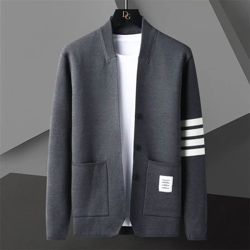 

Fit Sweater Slim Contrasting Garment Stripes Botones Knitting Cardigan Cardigan Long Man Sleeve Fall Coat Hombre Male Sweater