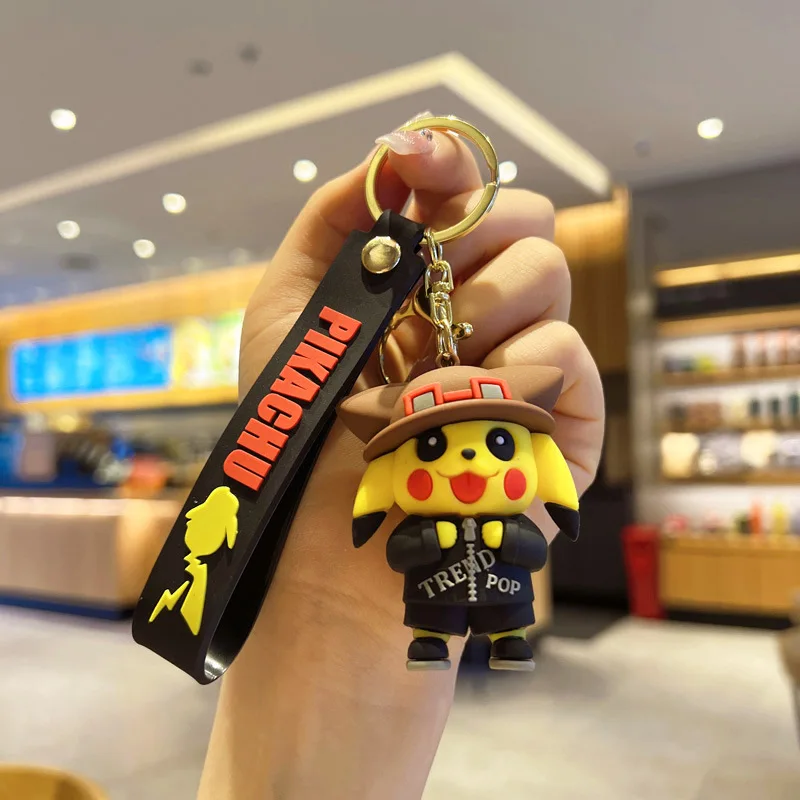 

Pikachu Action Figure Toys Keychain Pokemon Keying Cartoon Pvc Doll Fashion Backpack Pendant Car Key Chain Accessories Kid Gift