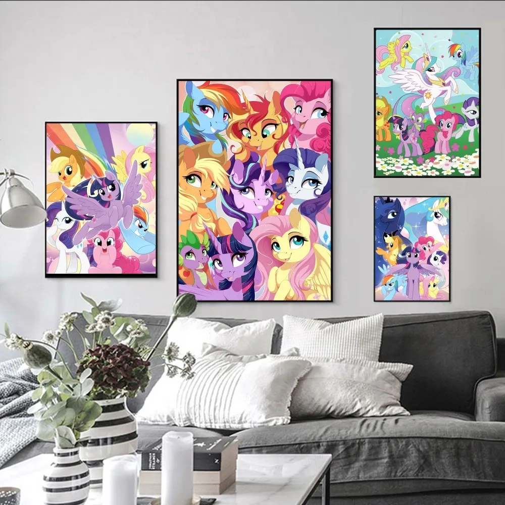 

Cute horse Cartoon p-Ponys Poster Self-adhesive Art Poster Retro Kraft Paper Sticker DIY Room Bar Cafe Vintage Decorative Paint