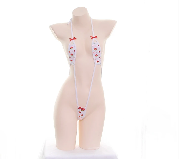 

Japanese Strawberry Bikini Cosplay Costume Lolita Lace Bow One-piece Underwear Halter Neck Lace Bikini Suit