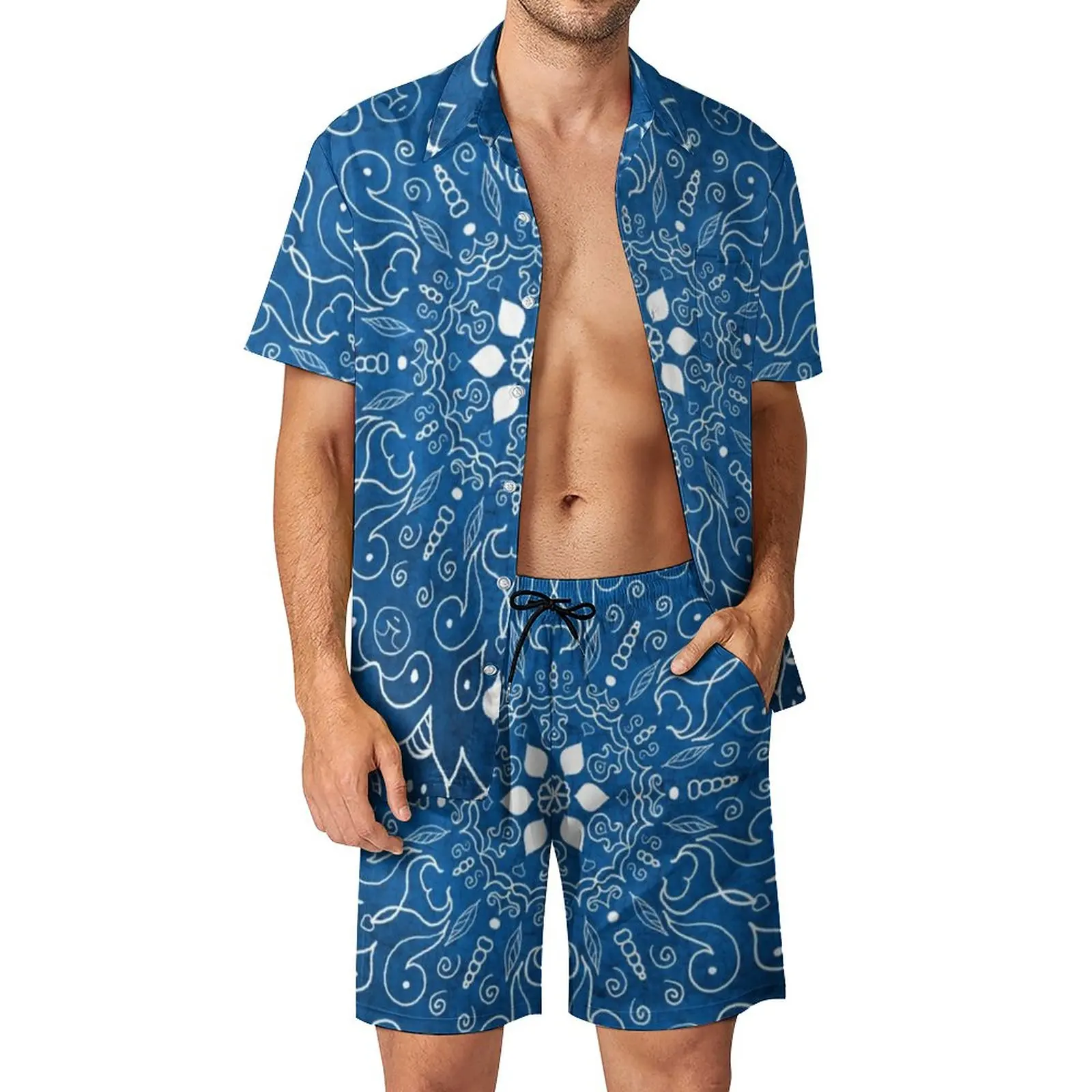 

Blue Mandala Men Sets Retro Bohemia Print Casual Shorts Beach Shirt Set 2 Piece Fashion Suit Short-Sleeved Plus Size Clothes