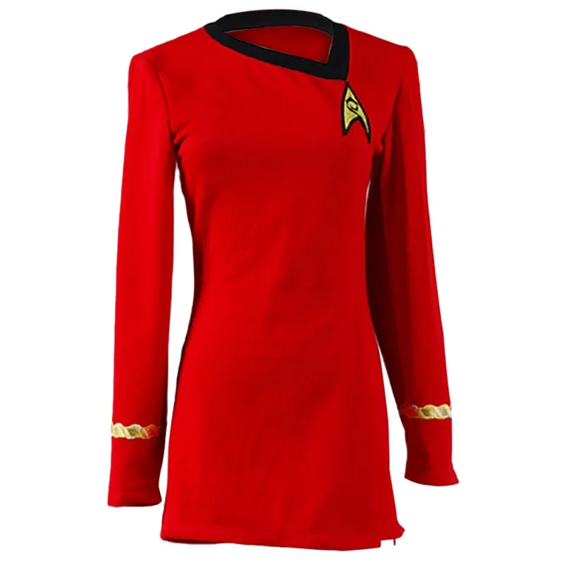 

Star Cosplay Trek Halloween Costume TOS Women Spaceship Crew Uniform Female Lady Red Long Sleeve T-Shirt New Fashion