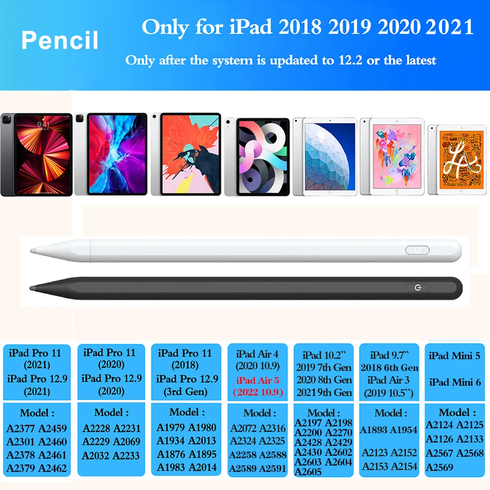 Для Apple Pencil для iPad Air 4 5 2022 2020 Pro 11 12 9 2021 10 2 9-го 8-го 7-го поколения 3 Mini 6 7 сенсорный