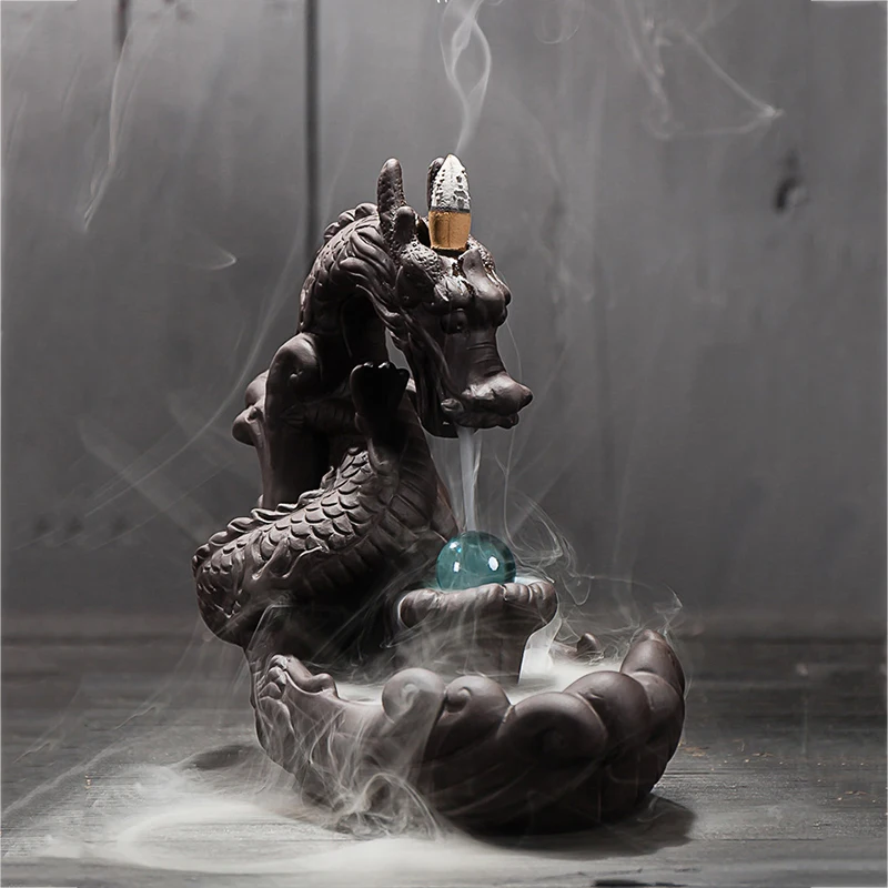 

Backflow Incense Burner Ceramic Smoke Censer Incense Cone Stick Holder Dragon Aromatherapy Home Office Decoration Christmas Gift