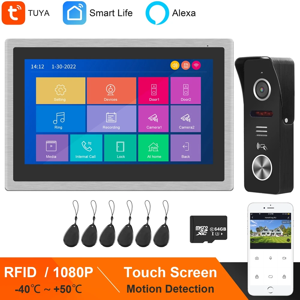 Ysecu WI-FI видео домофон Системы 10 дюймов серсорный Экран RFID дверной звонок 1080P