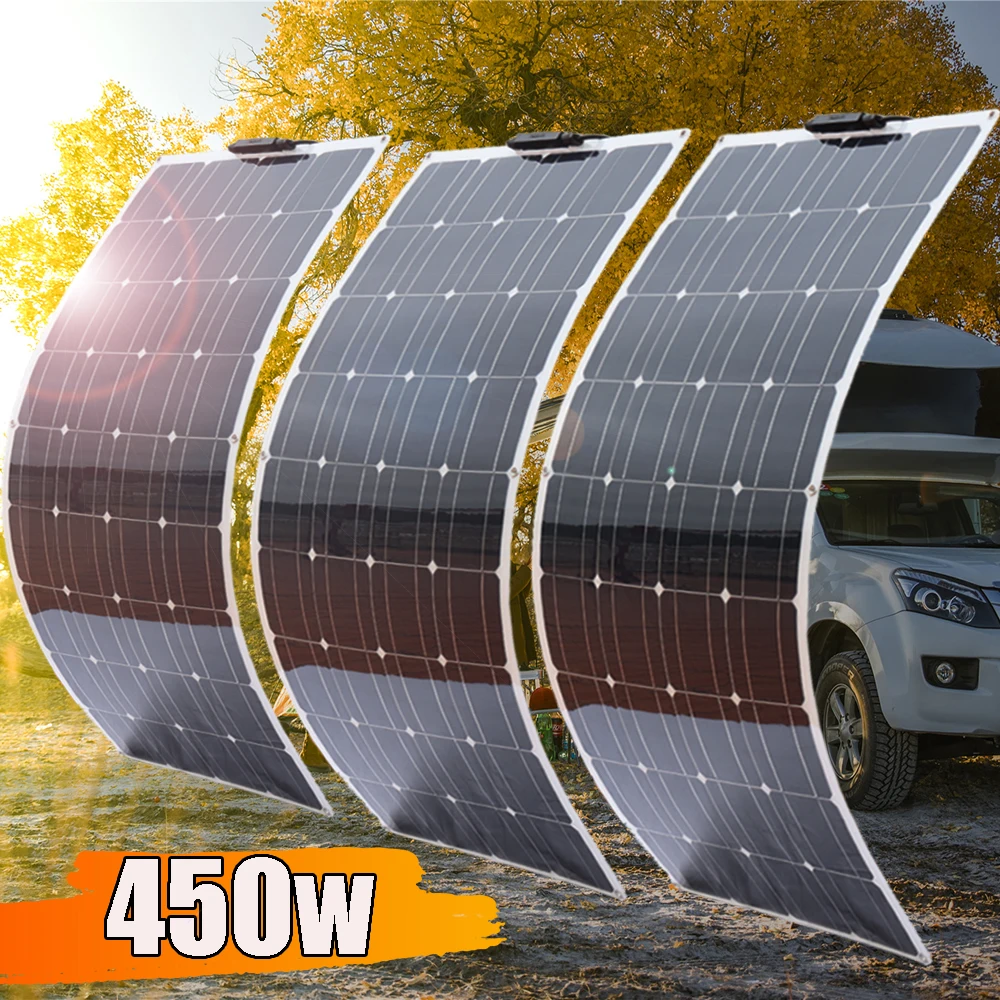 

12V Solar Panel Kit 450W 300W 150W Battery Charger Flexible Photovoltaic Panel System for Home Car Boat Camping Travel Outdoor
