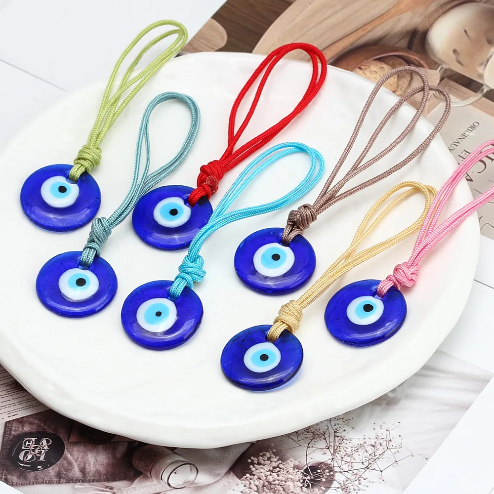 

10pcs Round Turkish Evil Eye Keychains Colorful Rope Braided Blue Glass Eye Car Key Ring Holder Keyring Jewelry Amulet Lucky