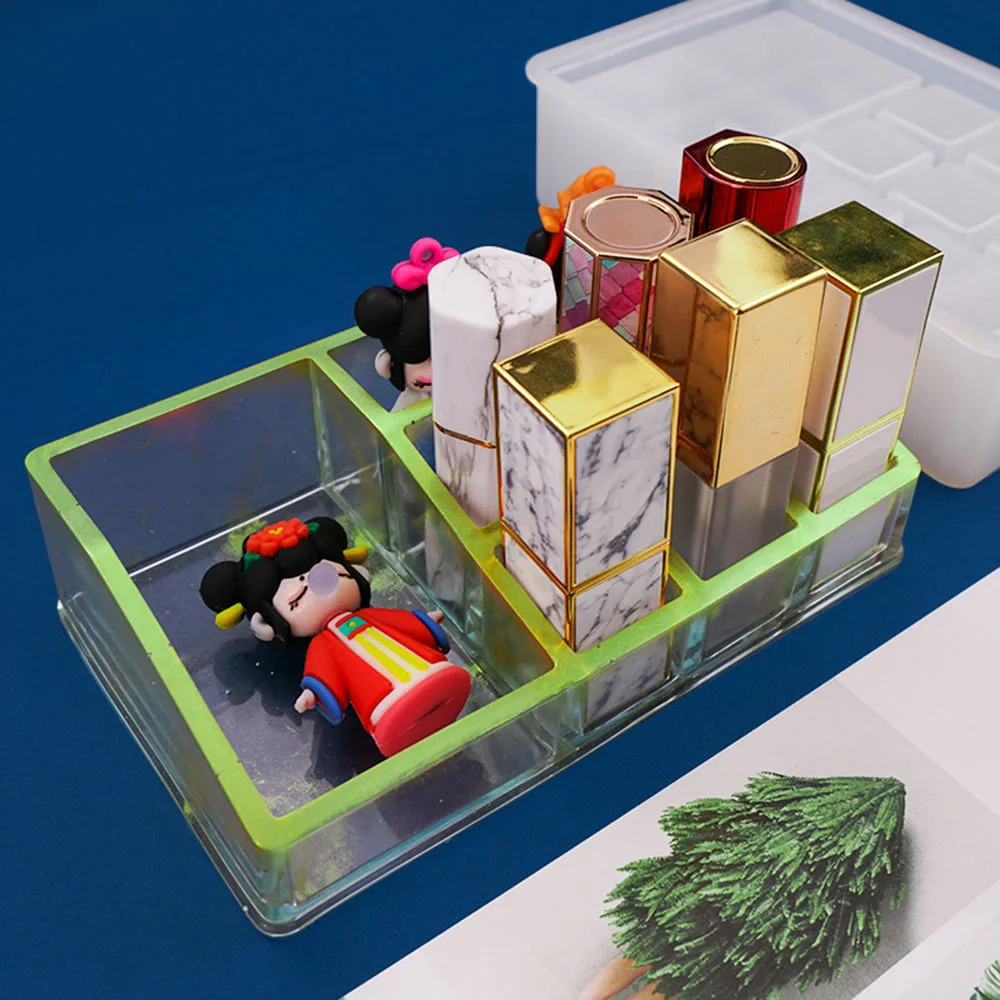 

DIY Crystal Epoxy Resin Mold Self-made Mirror Lipstick Multi-purpose Storage Box Silicone Mold For Resin