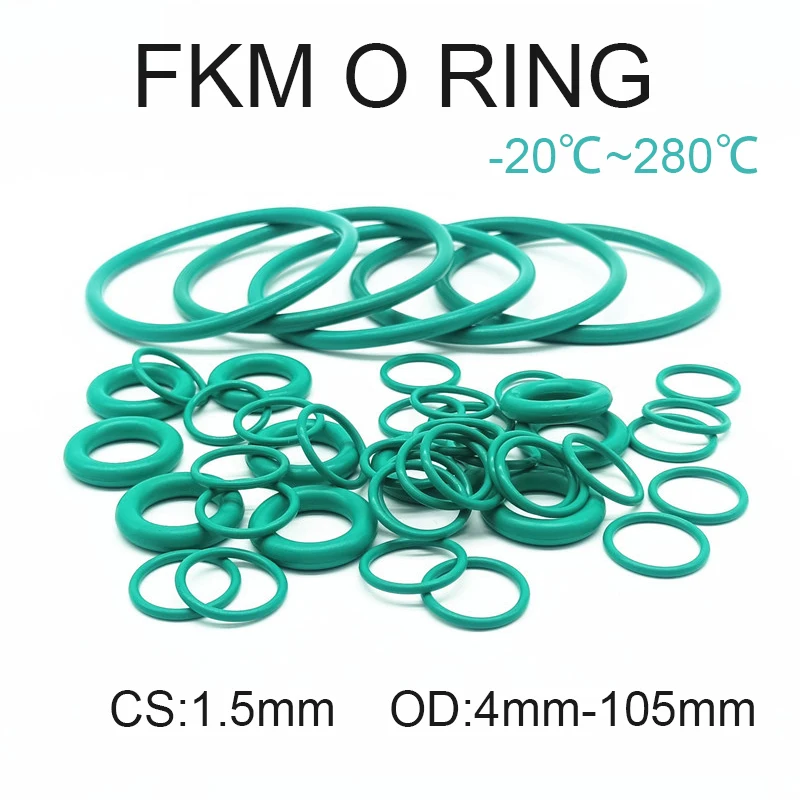 

FKM Зеленое уплотнительное кольцо из фторкаучука CS1,5 мм Уплотнительные кольца Уплотнительная прокладка Шайба OD 4 мм ~ 105 мм Устойчивость к кислоте и щелочи и высокая температура