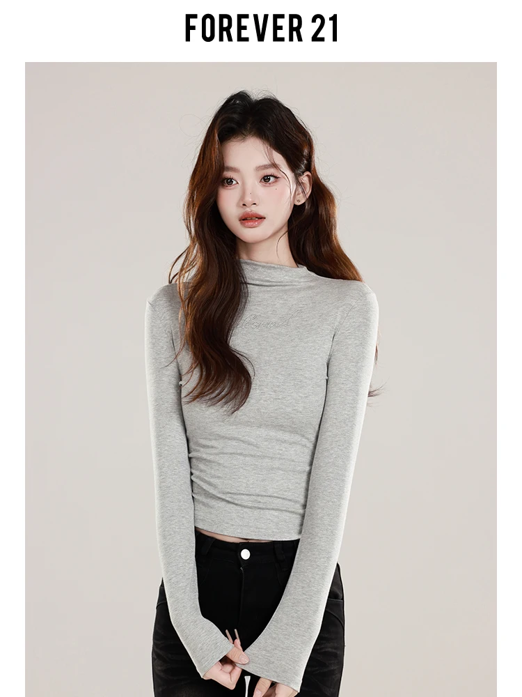 Forever2 Шикарная повседневная серая рубашка с высоким воротником и длинными