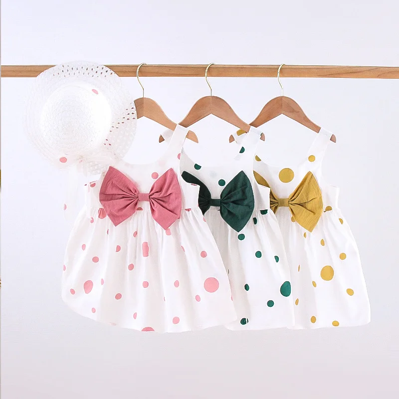 

2022 New Fashion Baby Girl Dresses Princess Clothing Cute 2pcs Set Party Cotton Flower Children Bow Hat Sleeveless Sweet 1-3Y