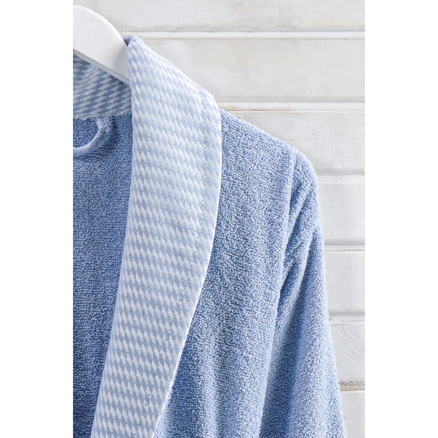 Özenev Royal 2 Piece Bathrobes Set Cotton Soft Plaids Luxury Geometric Blue Quality Modern Appearance Comfortable Form Pure Clean Feeling