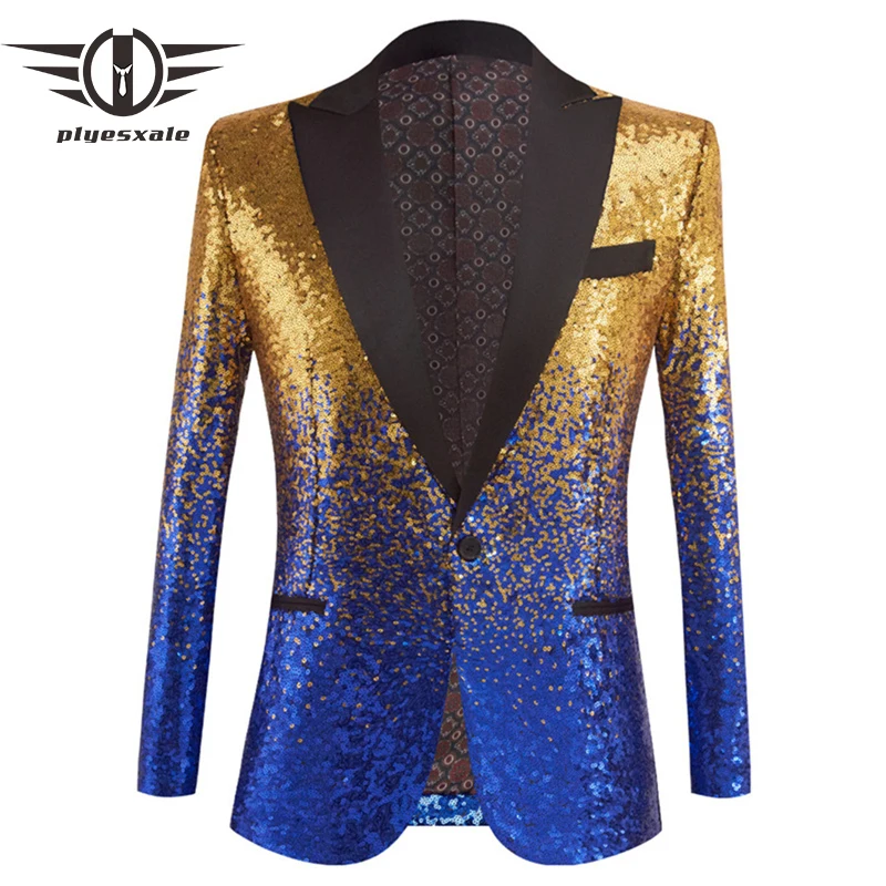 Plyesxale US Size Men's Gradient Sequin Blazer Suit Jacket 2022 Mens Luxury Wedding Party Blazers For Men Prom Stage Wear Q578