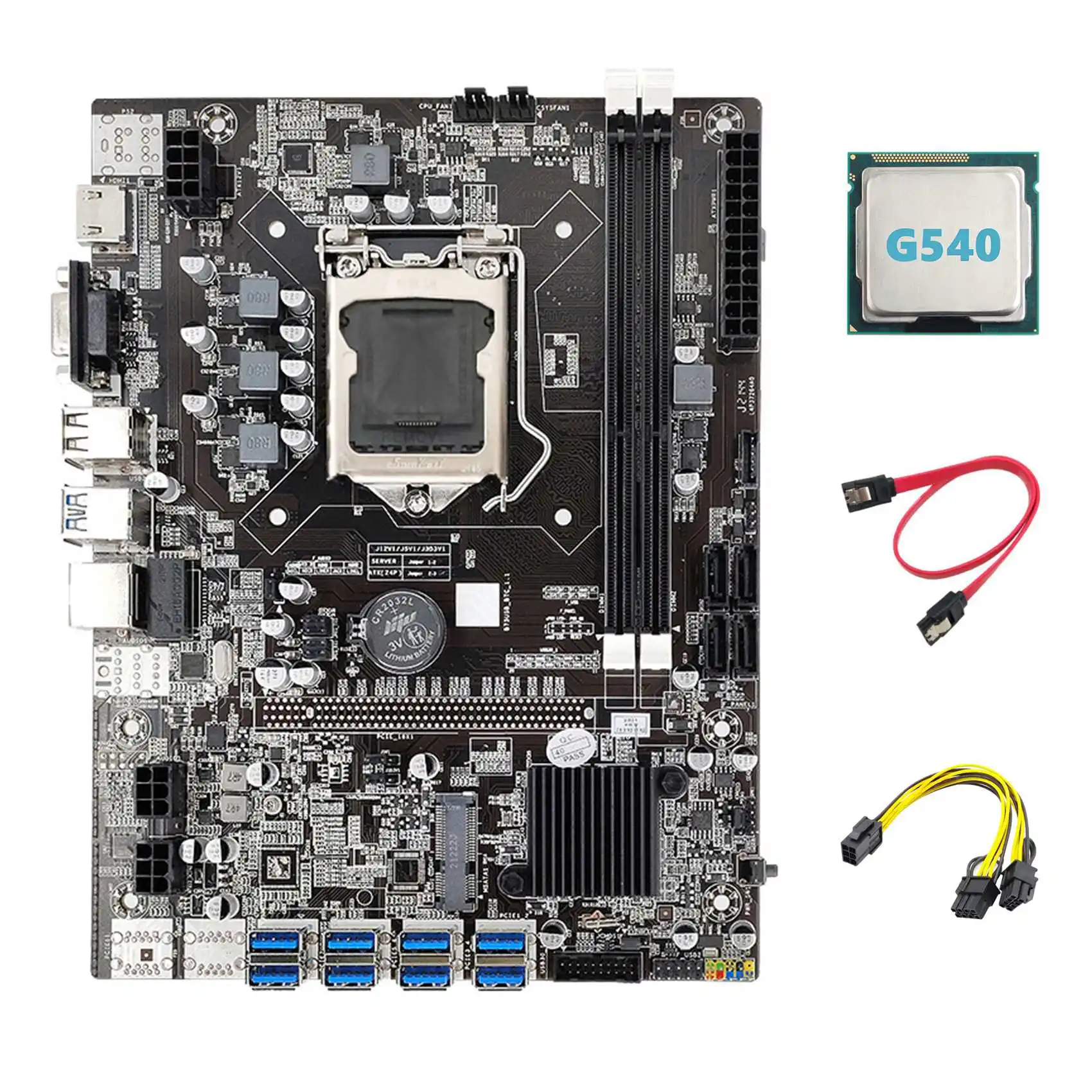 

B75 ETH Майнинг материнская плата 8xpcie USB адаптер + G540 ЦП + 6Pin к двойному 8Pin кабель + SATA кабель LGA1155 B75 Майнер материнская плата