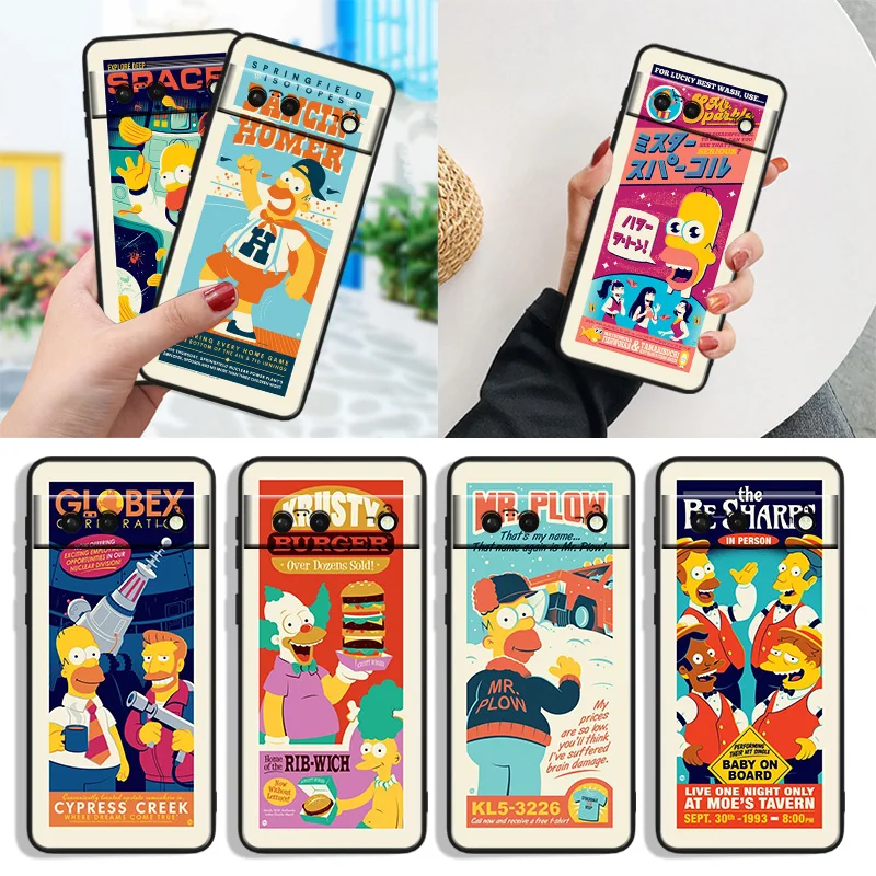 

Cartoon Cute Simpsons Shockproof Cover for Google Pixel 7 6a 6 Pro 5 4 4A XL 5G Black Phone Case Shell Soft Fundas Capa