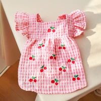 pet dog dress summer pink plaid dogs skirt york dog clothes for small medium dogs wedding cat costume sweet puppy spring clothes
