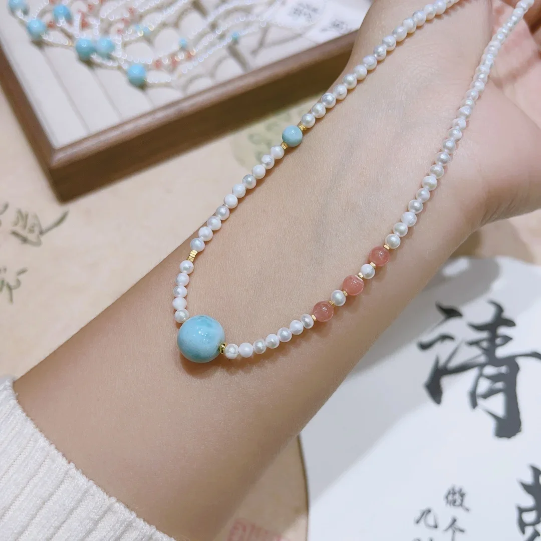 Натуральный жемчуг круглый морской арагонит нефрит серебряное ожерелье модное