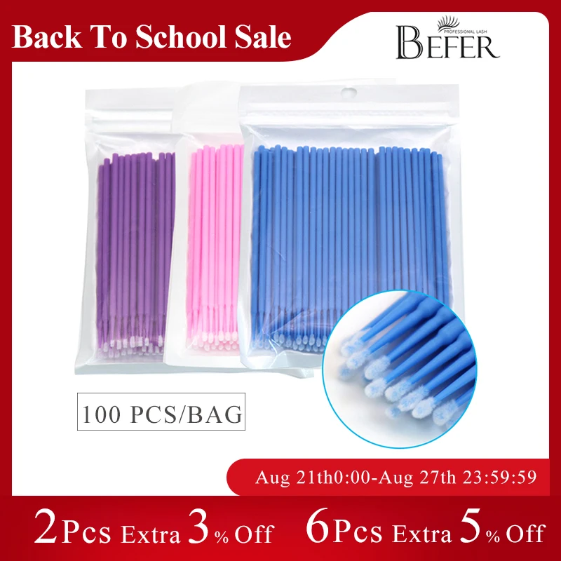 100Pcs Disposable MicroBrush Lash Cotton Swab Eyelash Extension Glue Cleaning Brushes Applicator Sticks Makeup Tools Wholesale