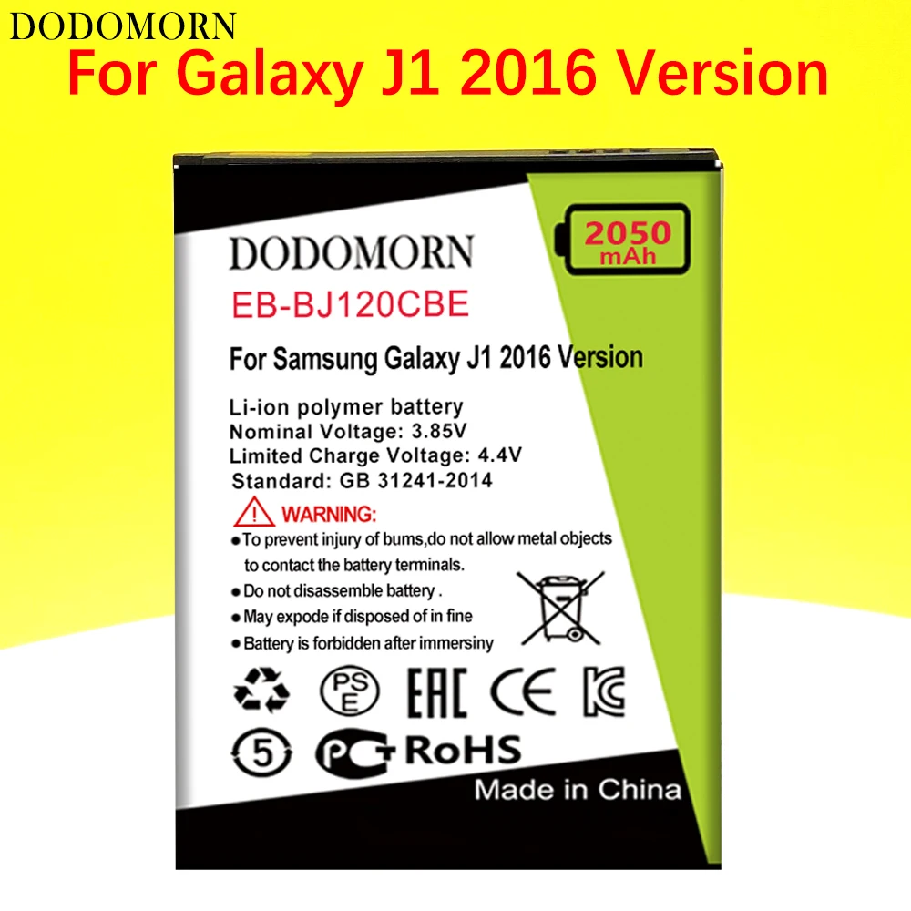 

Аккумулятор DODOMORN EB-BJ120CBE для Samsung Galaxy J1 2016 версия J120 J120F J120A J120H J120T J120DS EB-BJ120CBU с номером отслеживания