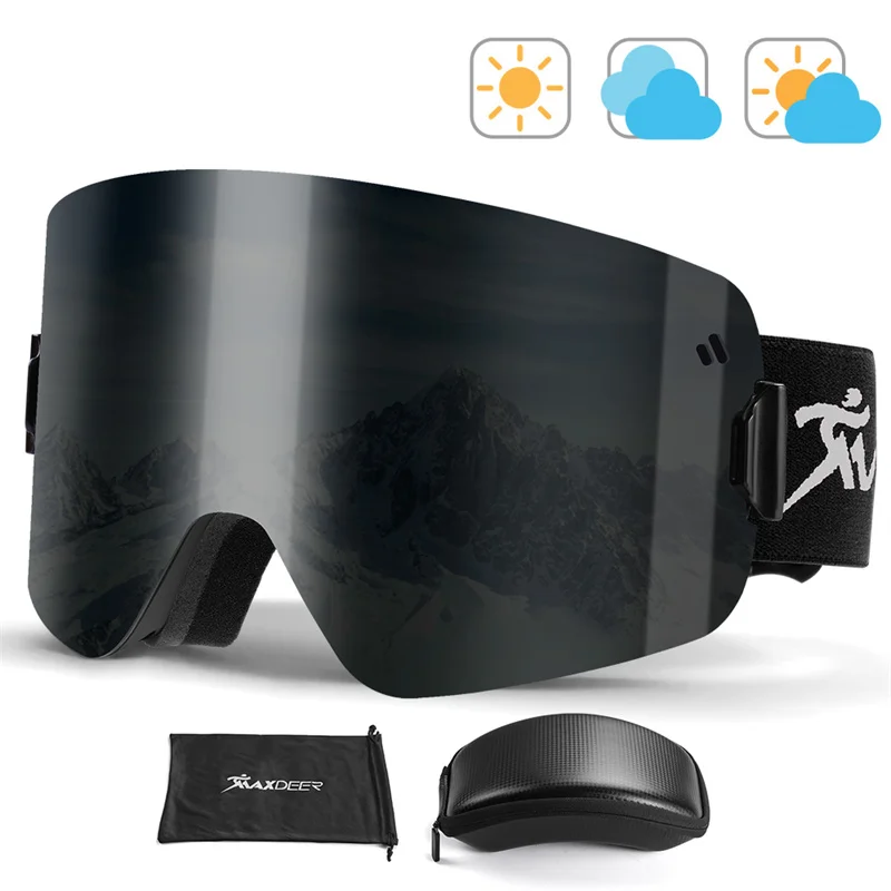 Ski Goggles Magnetic Set Wide Vision Snowboard Goggles for Men Women Skiing Eyewear Anti-fog UV400 Protection OTG Snow Glasses