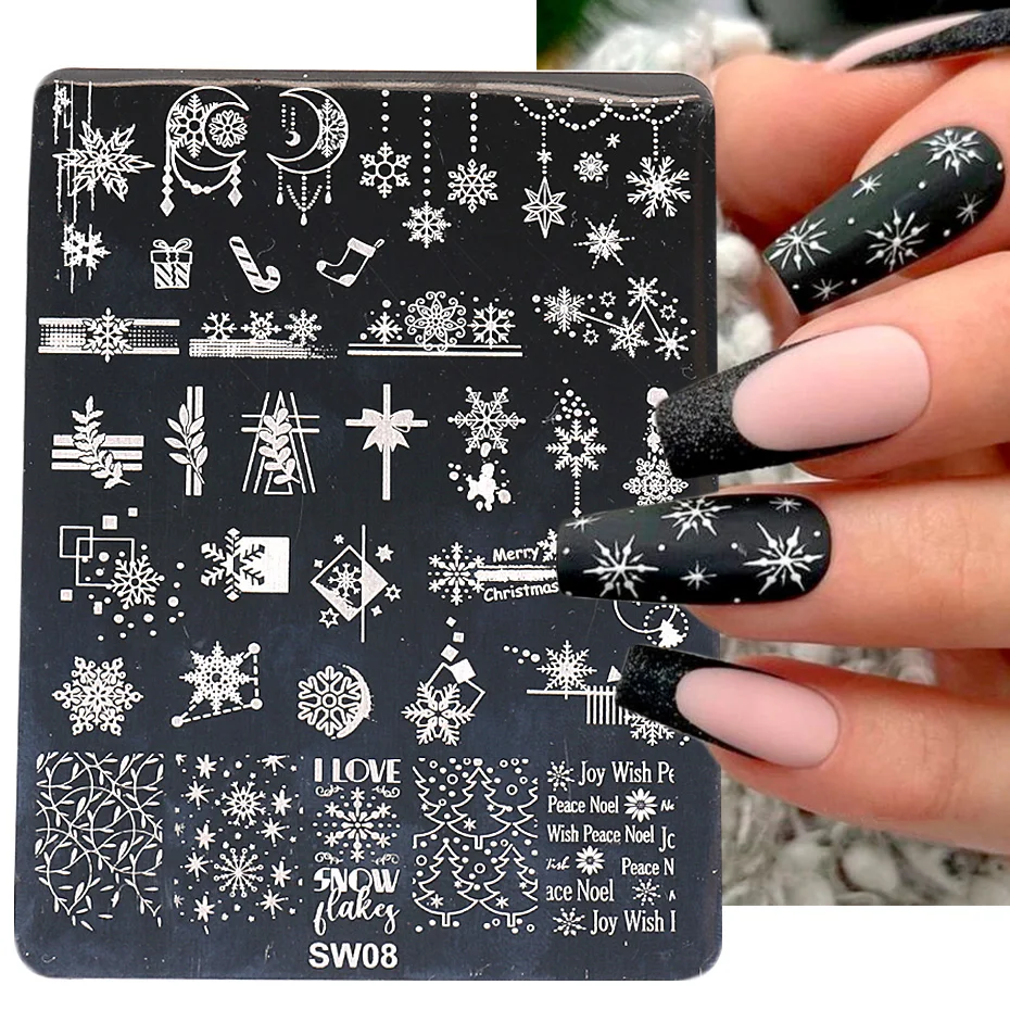 

Snowflake Nail Art Stamping Plate Winter Christmas Elk Lace Leaf Dreamcatcher New Year Design Image Printing Template Tools BESW