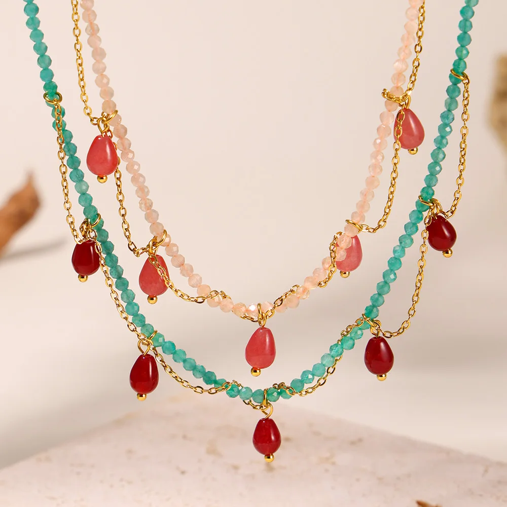 Этническое ожерелье с природными камнями для женщин опаловый кулон в форме капли