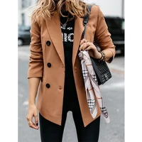 women 2021 casual commute solid colors jackets fashion double breasted blazer new lapel long sleeves button office lady blazers
